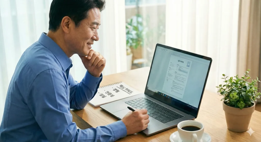 이력서가 안 읽히는 이유? 중장년 재취업 이력서 1장 요약으로 면접 기회 잡기 - Gemini_Generated_Image_1jv21z1jv21z1jv2