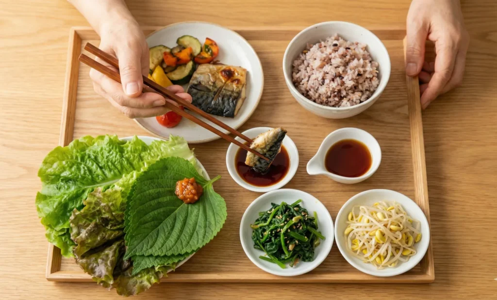 맛있는 한식 식사와 반찬들