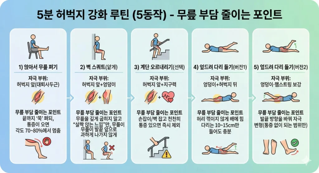 허벅지 근육 강화 운동 루틴 정리 이미지.