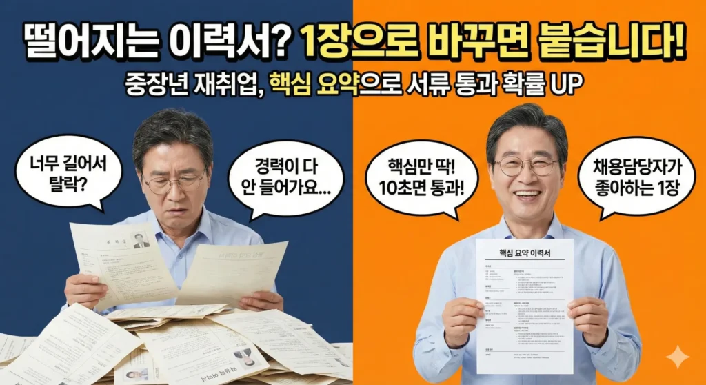 중장년 재취업 이력서 1장 요약 관련 포스팅 썸네일.