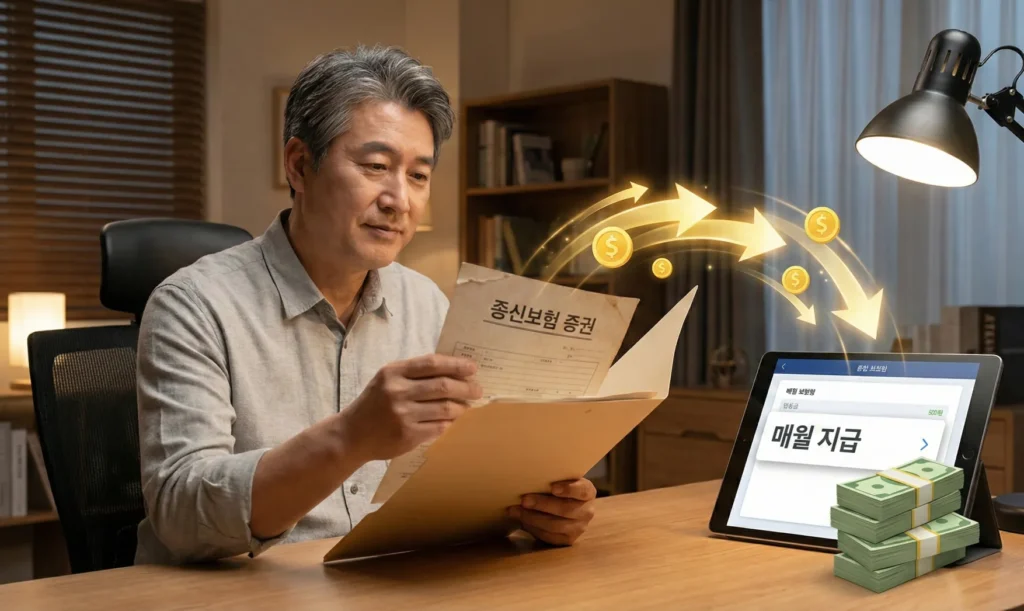 종신보험 서류를 다루는 시니어의 모습