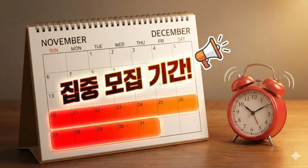 노인 일자리 사업 집중 모집기간 달력 이미지.